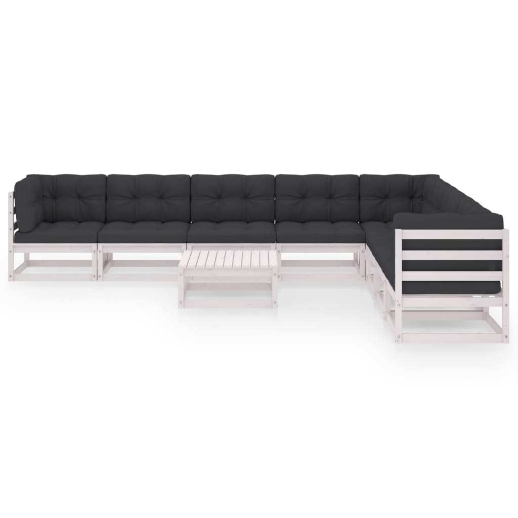 9-tlg. Garten-Lounge-Set mit Kissen Weiss Kiefer Massivholz